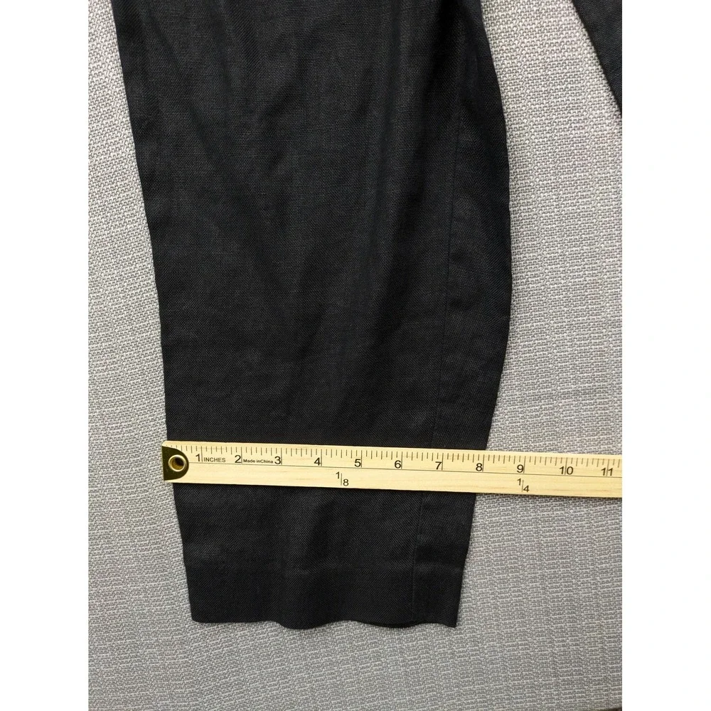 Talbots Pants Women 12W Black Irish Linen Pleated Relaxed Dress Lightweight